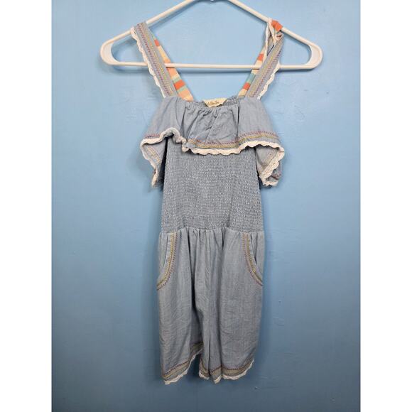 Matilda Jane Romper Girls 14 Blue Chambray Ruffles Beachy Boho Play Suit - Picture 1 of 5